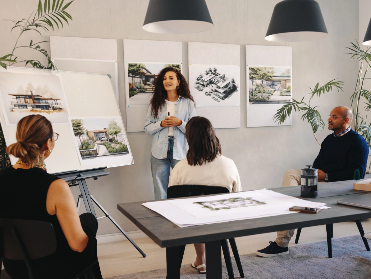 Woman presenting architectural plans