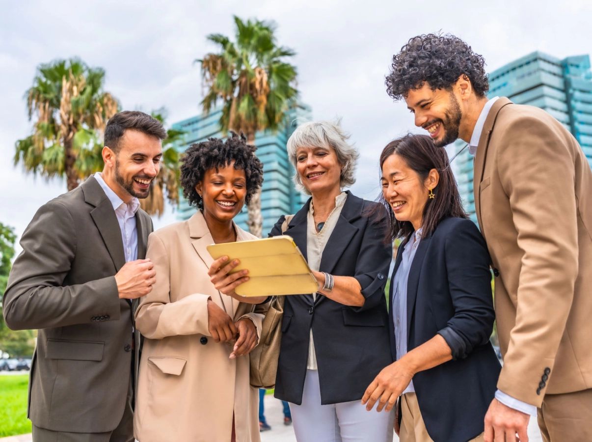 Diverse team enjoying outdoor meeting