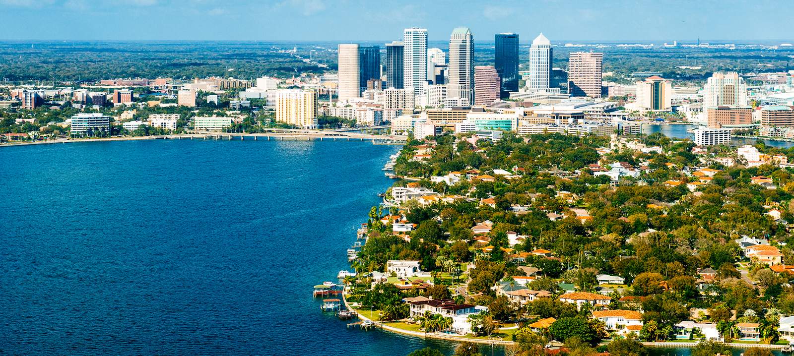 Skyline view of a coastal city